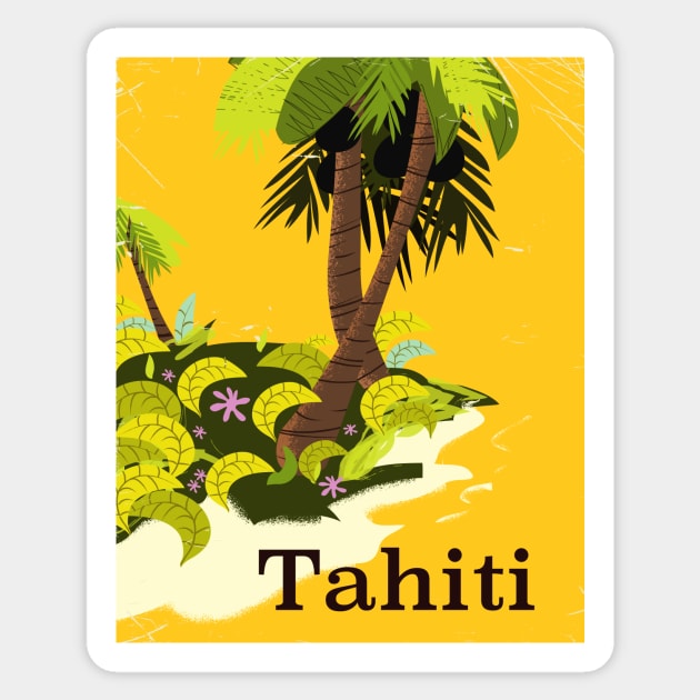 Tahiti vintage style travel poster Sticker by nickemporium1